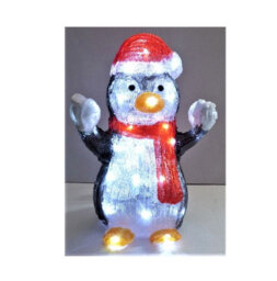 Lumineo Battery Operated Acrylic Christmas Penguin Light Bright White Led Light Snowball Fight Red Scarf - thumbnail 2
