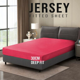 Ameha 100% Cotton Jersey Fitted Sheet Pink Soft Anti Allergy 30Cm Extra Deep Easy Care Double Bed Sheet 137 X 190Cm - thumbnail 1