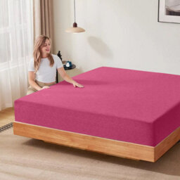 Ameha 100% Cotton Jersey Fitted Sheet Pink Soft Anti Allergy 30Cm Extra Deep Easy Care Double Bed Sheet 137 X 190Cm - thumbnail 3
