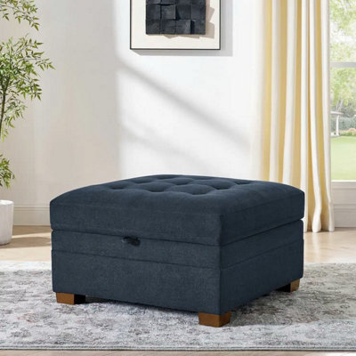 Xample Thomasville Tisdale Blue Fabric Storage Ottoman, Tufted Cushion, Generous Storage Compartment, Solid Wood Legs, Modular Seating - image 1