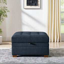Xample Thomasville Tisdale Blue Fabric Storage Ottoman, Tufted Cushion, Generous Storage Compartment, Solid Wood Legs, Modular Seating - thumbnail 4