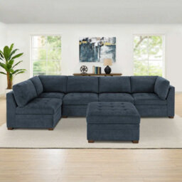 Xample Thomasville Tisdale Blue Fabric Storage Ottoman, Tufted Cushion, Generous Storage Compartment, Solid Wood Legs, Modular Seating - thumbnail 6