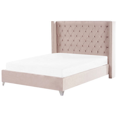 Beliani Bed Velvet Lubbon 180 X 200 Cm (Eu Super King) Pastel Pink - image 1