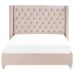 Beliani Bed Velvet Lubbon 180 X 200 Cm (Eu Super King) Pastel Pink - thumbnail 5