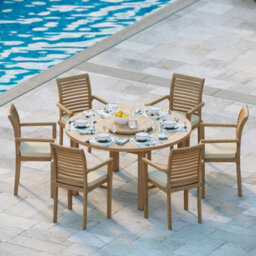 Eterna Luxor Teak Garden Dining Table & 6 Seat Oxford Chair Set - With Green Cushions - thumbnail 1