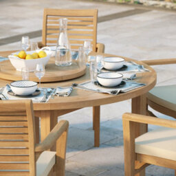 Eterna Luxor Teak Garden Dining Table & 6 Seat Oxford Chair Set - With Green Cushions - thumbnail 3