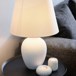 Beliani Aurora Ceramic Table Lamp White 52Cm With Empire Shade - Retro Bedside Lighting - thumbnail 1