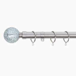 A.unique Home Crackle Ball Metal Extendable Curtain Pole With Rings And Fittings (25/28mm) - Brushed Steel, 120Cm - 220Cm  Approx