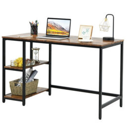 Costway 120 X 60Cm Computer Desk Industrial Writing Table W/ Storage Shelves-Brown - thumbnail 1
