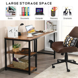 Costway 120 X 60Cm Computer Desk Industrial Writing Table W/ Storage Shelves-Brown - thumbnail 6