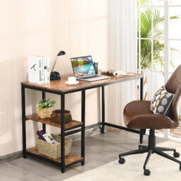 Costway 120 X 60Cm Computer Desk Industrial Writing Table W/ Storage Shelves-Brown - thumbnail 3