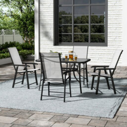 Breeins 5-Piece Garden Furniture Dining Set Glass Umbrella Coffee Table And Folding Chairs Set For Patio Lounge Balcony - thumbnail 1