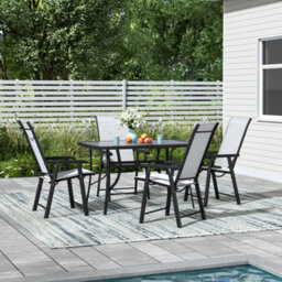 Breeins 5-Piece Garden Furniture Dining Set Glass Umbrella Coffee Table And Folding Chairs Set For Patio Lounge Balcony - thumbnail 2