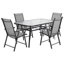 Breeins 5-Piece Garden Furniture Dining Set Glass Umbrella Coffee Table And Folding Chairs Set For Patio Lounge Balcony - thumbnail 3