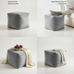 Kosi Atelier Kosiatelier Bean Bag Velvet Footstool Ottomona Cube Pouf Chair Pouffe, Polystyrene Beads Filled - Silver, 30Cm X 30Cm X 30Cm - thumbnail 6