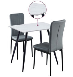 Hallowood Furniture Cullompton Small Rectangular 80Cm Dining Table, White Marble Effect Top, With 2 Grey Faux Leather Chairs - thumbnail 8