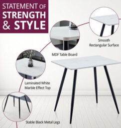 Hallowood Furniture Cullompton Small Rectangular 80Cm Dining Table, White Marble Effect Top, With 2 Grey Faux Leather Chairs - thumbnail 4