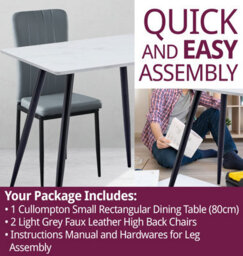 Hallowood Furniture Cullompton Small Rectangular 80Cm Dining Table, White Marble Effect Top, With 2 Grey Faux Leather Chairs - thumbnail 7