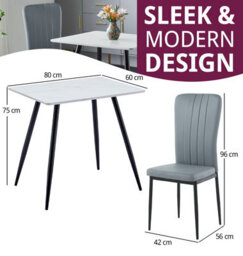 Hallowood Furniture Cullompton Small Rectangular 80Cm Dining Table, White Marble Effect Top, With 2 Grey Faux Leather Chairs - thumbnail 3
