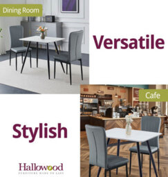 Hallowood Furniture Cullompton Small Rectangular 80Cm Dining Table, White Marble Effect Top, With 2 Grey Faux Leather Chairs - thumbnail 6