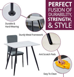 Hallowood Furniture Cullompton Small Rectangular 80Cm Dining Table, White Marble Effect Top, With 2 Grey Faux Leather Chairs - thumbnail 2