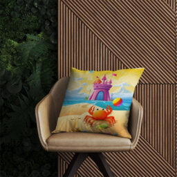 Warren Reed Designer Orange Crab On A Beach Holiday Outdoor Cushion 45Cm X 45Cm - thumbnail 2