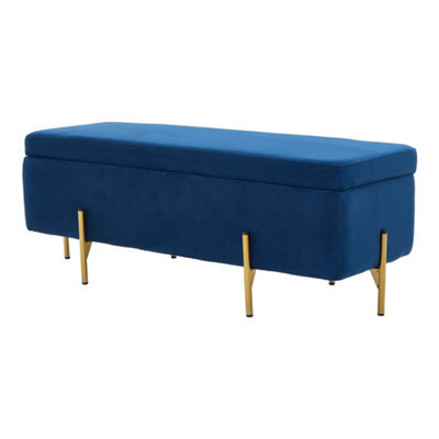 Thehotsale Blue Flannel Upholstered Storage Bench - image 1