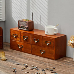 Living And Home Brown Wood Desktop Storage Cabinet With 6 Drawers Office Study Table Wood Storage Box Organizer