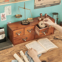 Living And Home Brown Wood Desktop Storage Cabinet With 6 Drawers Office Study Table Wood Storage Box Organizer - thumbnail 2