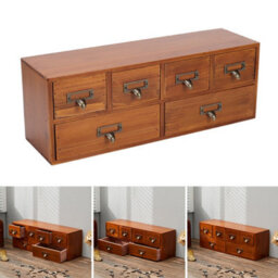 Living And Home Brown Wood Desktop Storage Cabinet With 6 Drawers Office Study Table Wood Storage Box Organizer - thumbnail 3