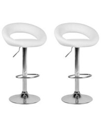 Beliani Set Of 2 White Faux-Leather Swivel Bar Stools With Gas-Lift Height Adjustment And Iron Base - thumbnail 3