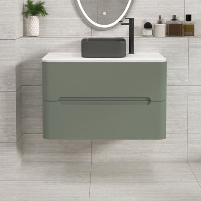 Royal Bathrooms Venice 800mm Sage Green Wall Mounted Bathroom Countertop Vanity Unit 2 Drawer With Art Square Basin - image 1