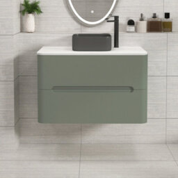 Royal Bathrooms Venice 800mm Sage Green Wall Mounted Bathroom Countertop Vanity Unit 2 Drawer With Art Square Basin - thumbnail 1