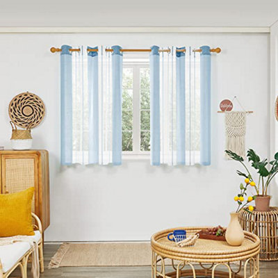 Deconovo Sheer Curtains Eyelet Soft Decorative Yarn-Dyed Faux Linen Voile Curtains, 55 X 54 Inch Light Blue 2 Panels - image 1