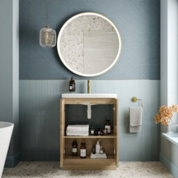 Affine 600mm Fluted Vanity Unit Basin Ceramic Sink Freestanding Door Cabinet Bathroom Storage Wood - thumbnail 3