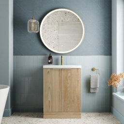 Affine 600mm Fluted Vanity Unit Basin Ceramic Sink Freestanding Door Cabinet Bathroom Storage Wood - thumbnail 2