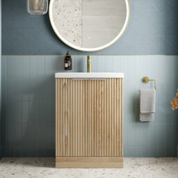 Affine 600mm Fluted Vanity Unit Basin Ceramic Sink Freestanding Door Cabinet Bathroom Storage Wood