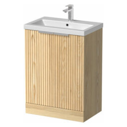 Affine 600mm Fluted Vanity Unit Basin Ceramic Sink Freestanding Door Cabinet Bathroom Storage Wood - thumbnail 5
