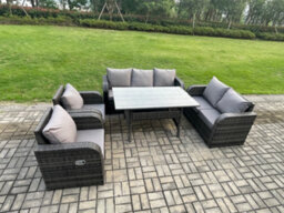 Fimous 7 Seater Lounge Rattan Sofa Set Outdoor Garden Furniture Rectangular Dining Table With Adjustable Chair Love Sofa - thumbnail 2