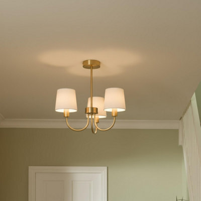 GoodHome Nunbird Satin Fabric & Metal Cream Brass Effect 3 Lamp Led Ceiling Light - image 1