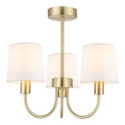 GoodHome Nunbird Satin Fabric & Metal Cream Brass Effect 3 Lamp Led Ceiling Light - thumbnail 3