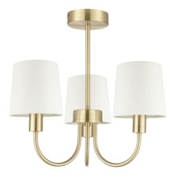 GoodHome Nunbird Satin Fabric & Metal Cream Brass Effect 3 Lamp Led Ceiling Light - thumbnail 4
