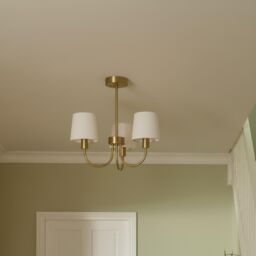 GoodHome Nunbird Satin Fabric & Metal Cream Brass Effect 3 Lamp Led Ceiling Light - thumbnail 2