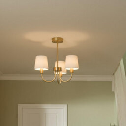 GoodHome Nunbird Satin Fabric & Metal Cream Brass Effect 3 Lamp Led Ceiling Light - thumbnail 1