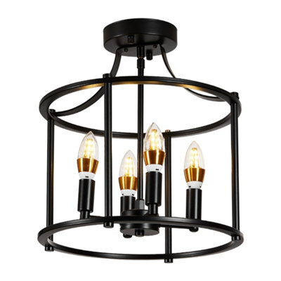 Komore 4-Light Black Drum Cage Ceiling Light E14,metal Frame Semi Flush Modern Industrial Round Ceiling Lamp - image 1