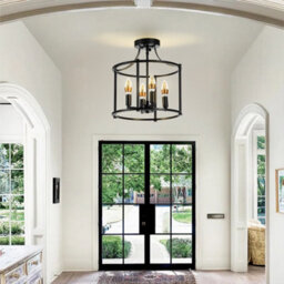 Komore 4-Light Black Drum Cage Ceiling Light E14,metal Frame Semi Flush Modern Industrial Round Ceiling Lamp - thumbnail 3