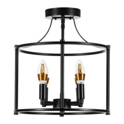 Komore 4-Light Black Drum Cage Ceiling Light E14,metal Frame Semi Flush Modern Industrial Round Ceiling Lamp - thumbnail 2