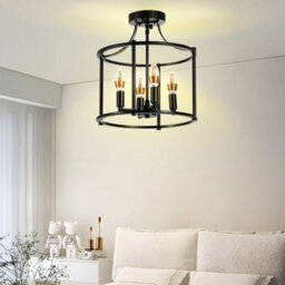 Komore 4-Light Black Drum Cage Ceiling Light E14,metal Frame Semi Flush Modern Industrial Round Ceiling Lamp - thumbnail 4