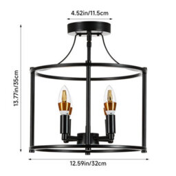 Komore 4-Light Black Drum Cage Ceiling Light E14,metal Frame Semi Flush Modern Industrial Round Ceiling Lamp - thumbnail 8