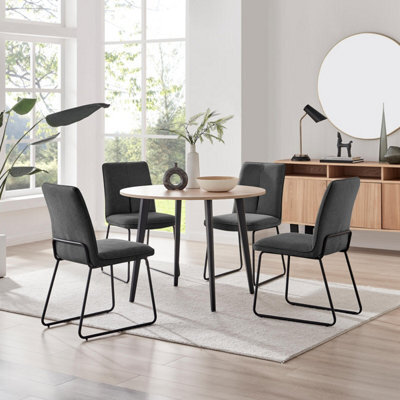Furniturebox Uk Koko Oak Effect Round Dining Table & 4 Dark Grey Halle Chairs - image 1